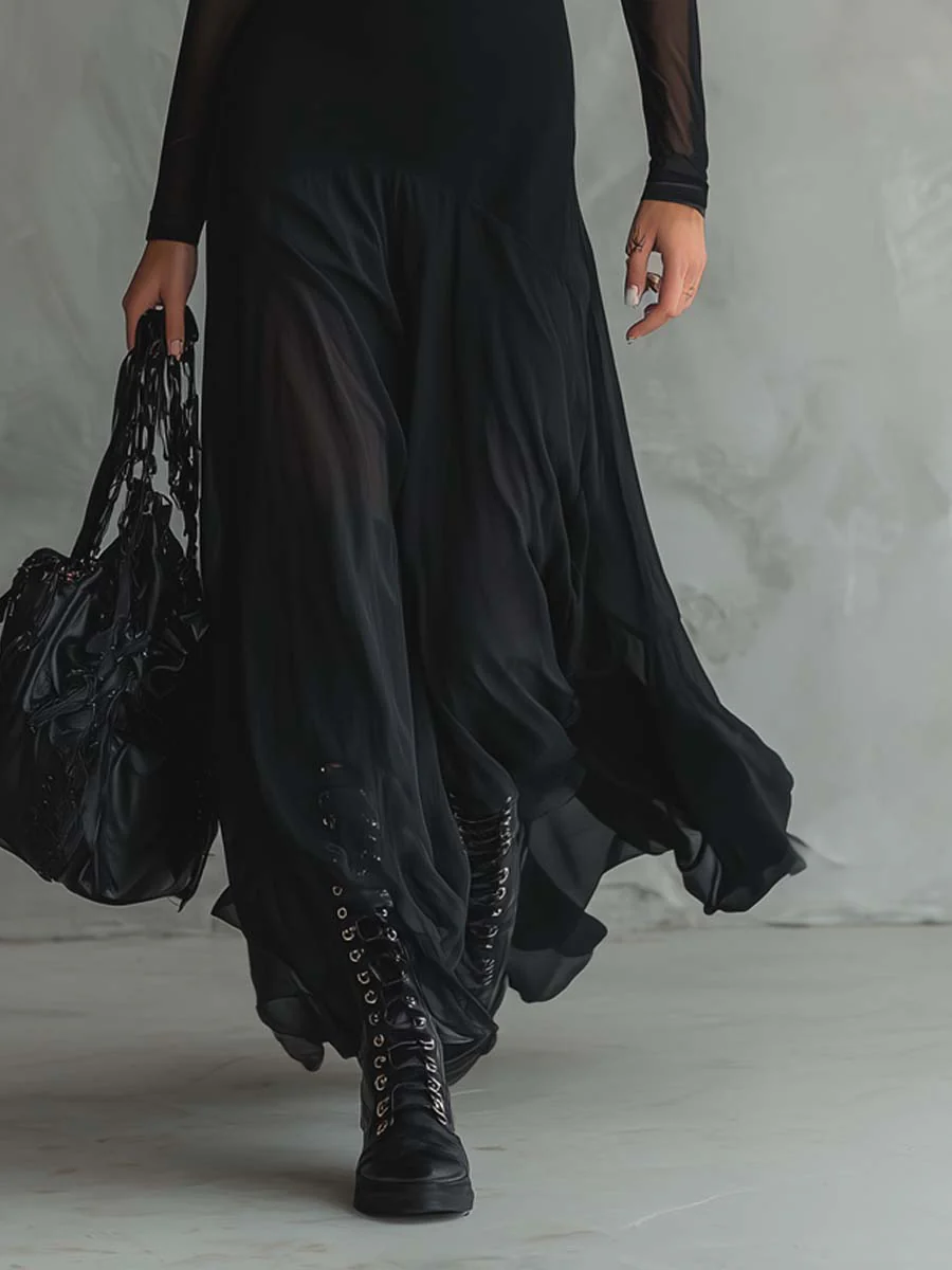 Retro Sheer Sleeves Maxi Dress - Image 3