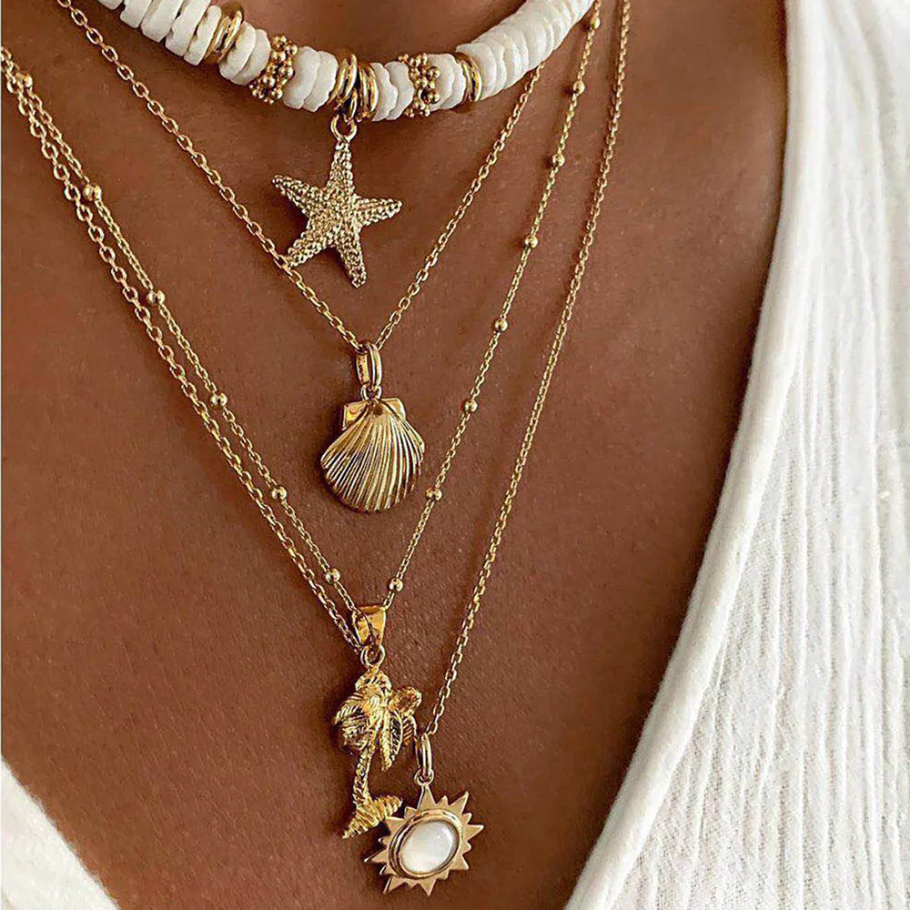 Retro Starfish Shell Multilayer Pendant Necklace - Image 9