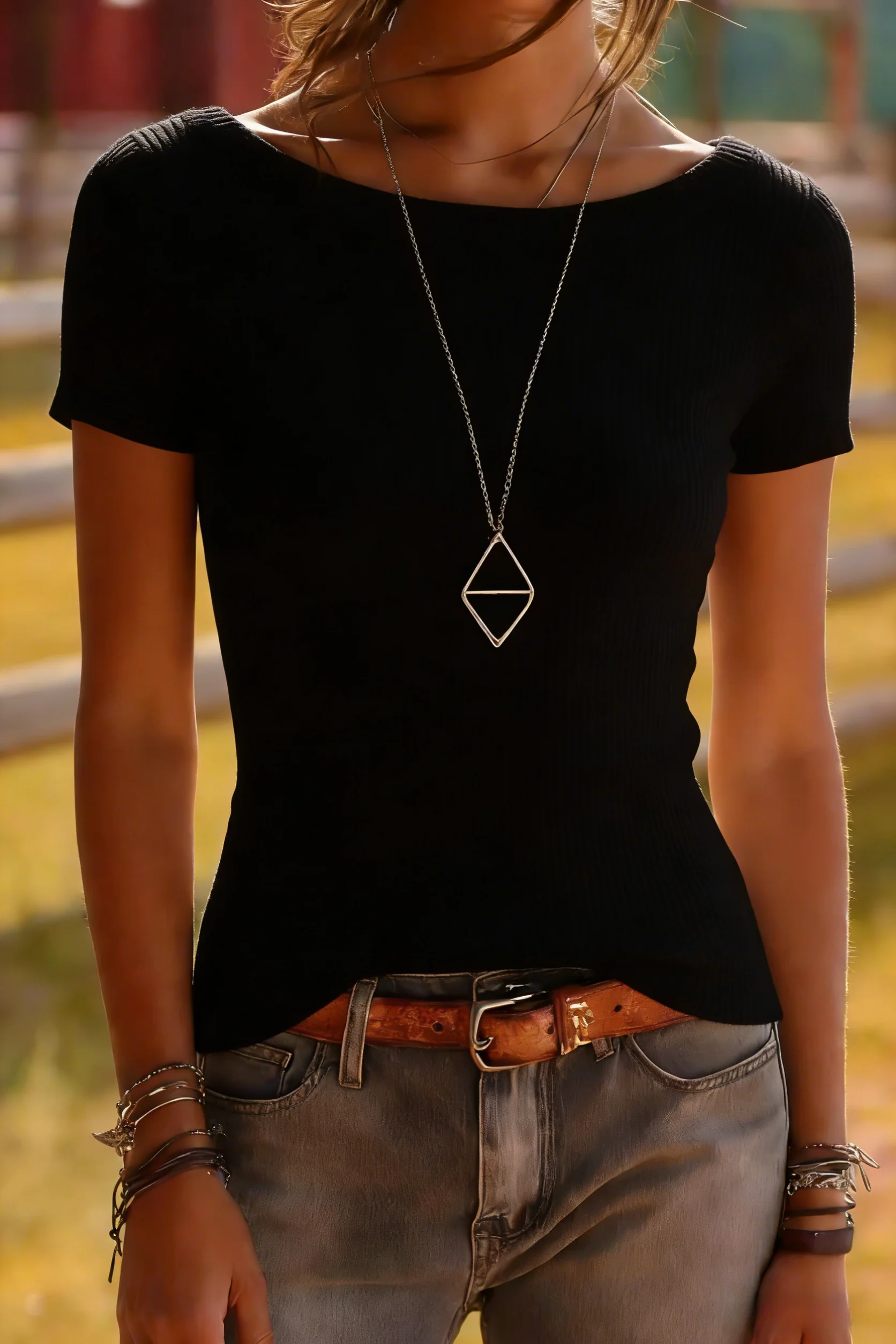 Ribbed Knit Short Sleeve Top - Classic Fitted Tee - Image 2
