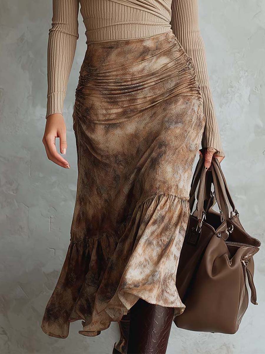 Ribbed Knit Top With Printed Chiffon Midi Dress - Image 4
