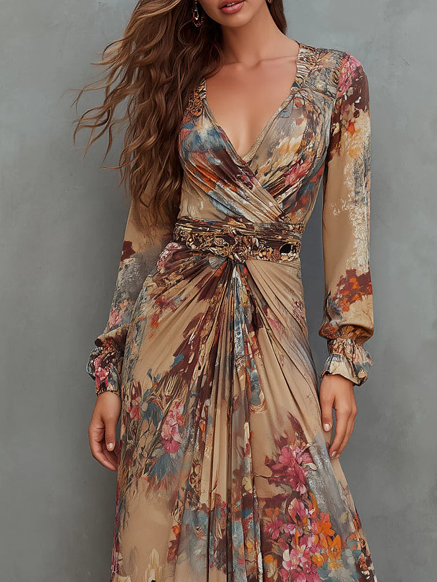 Romantic Flow Bohemian Leopard & Floral Chiffon Maxi Dress - Image 2