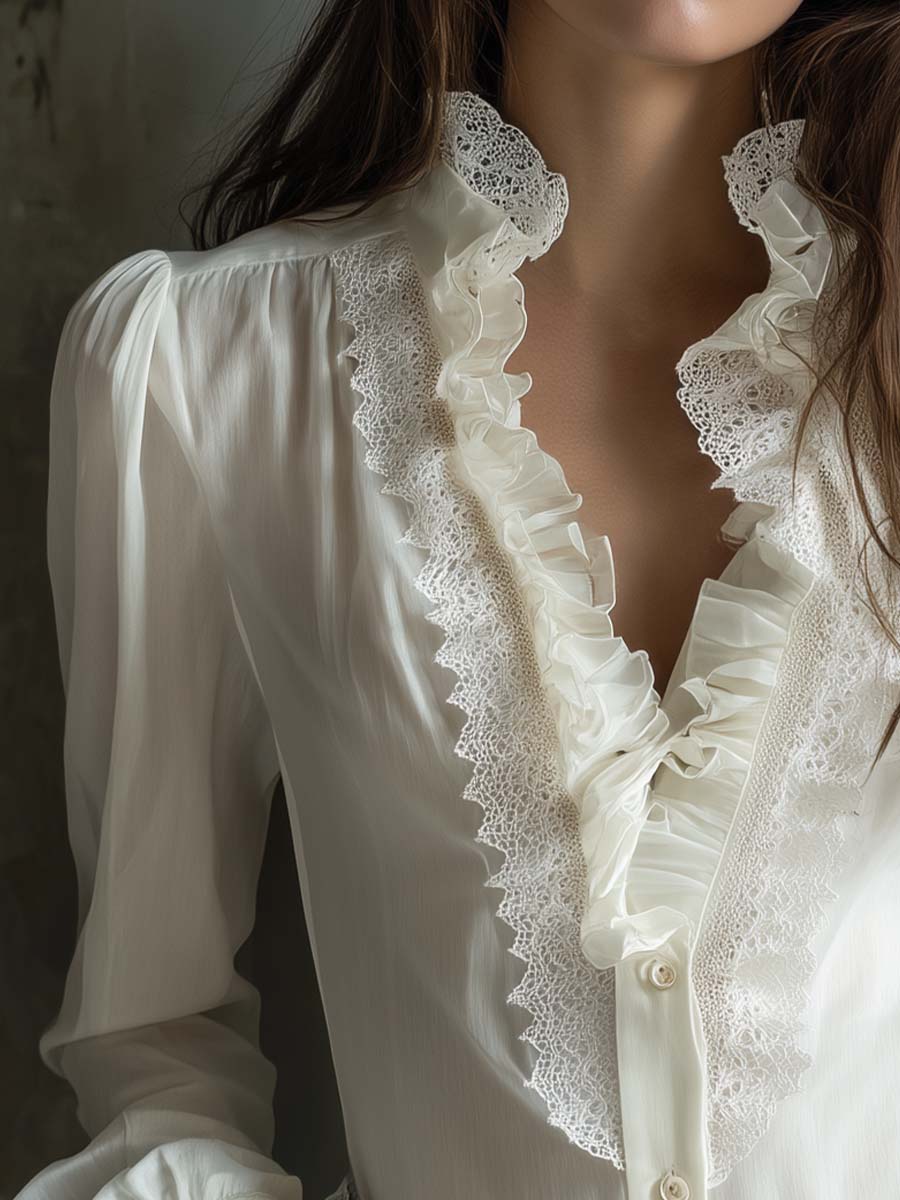 Romantic Ruffled Lace Blouse â Ivory White - Image 2