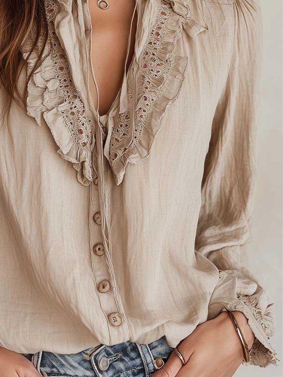 Romantic Ruffled Lace Trim Blouse - Image 4