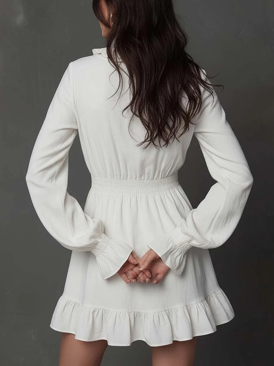 Romantic Ruffled Lace-Up Mini Dress - Image 4