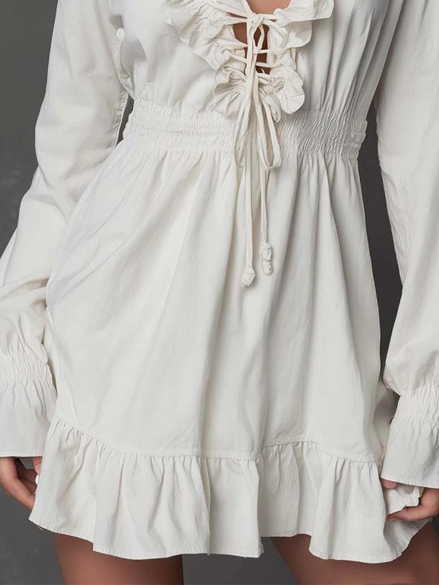 Romantic Ruffled Lace-Up Mini Dress - Image 6