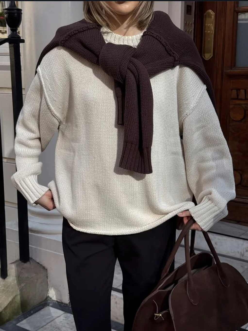 Round Neck Reverse Solid Color Casual Knitted Top - Image 6