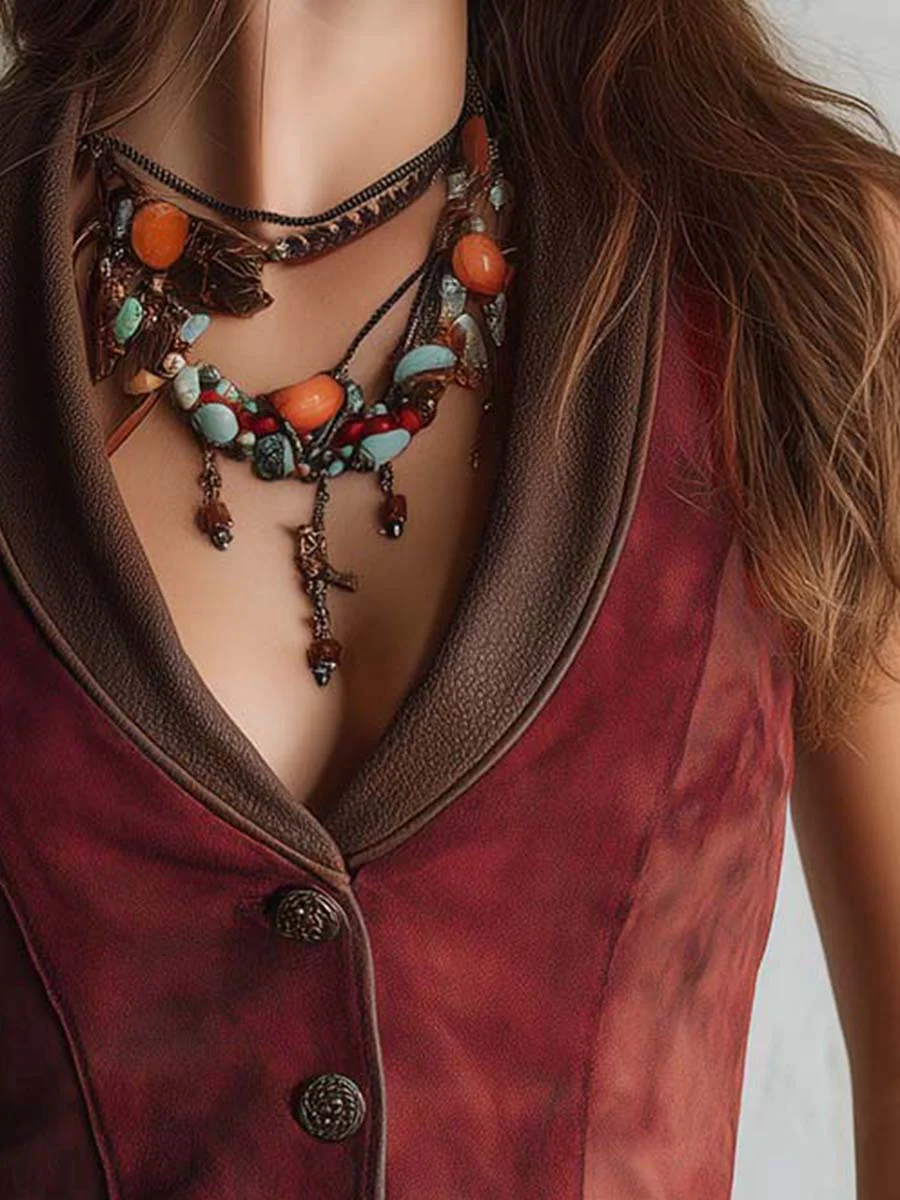 Ruby Micro-Suede Shawl-Collar Button Vest - Image 3