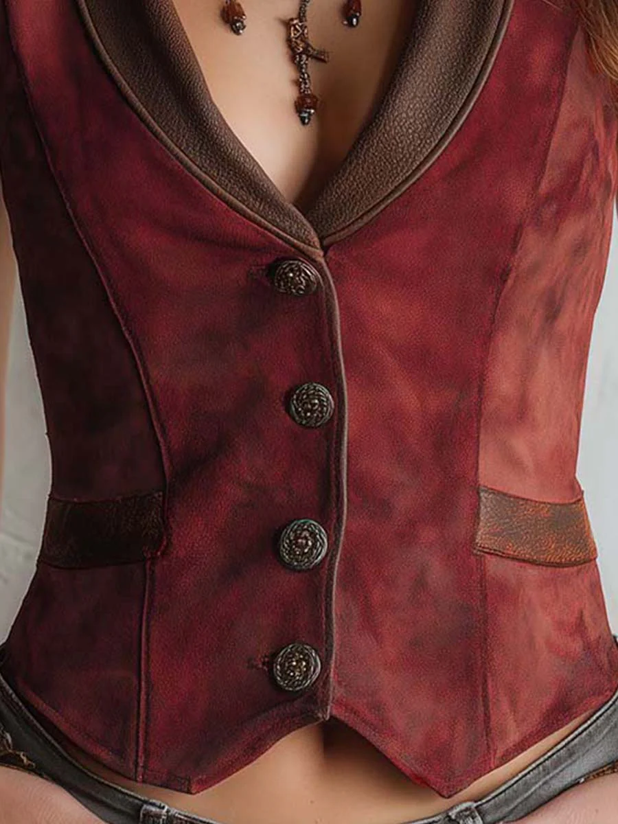 Ruby Micro-Suede Shawl-Collar Button Vest - Image 4