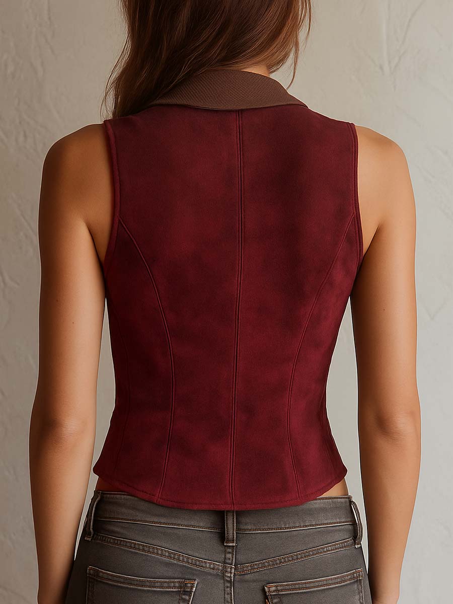 Ruby Micro-Suede Shawl-Collar Button Vest - Image 5