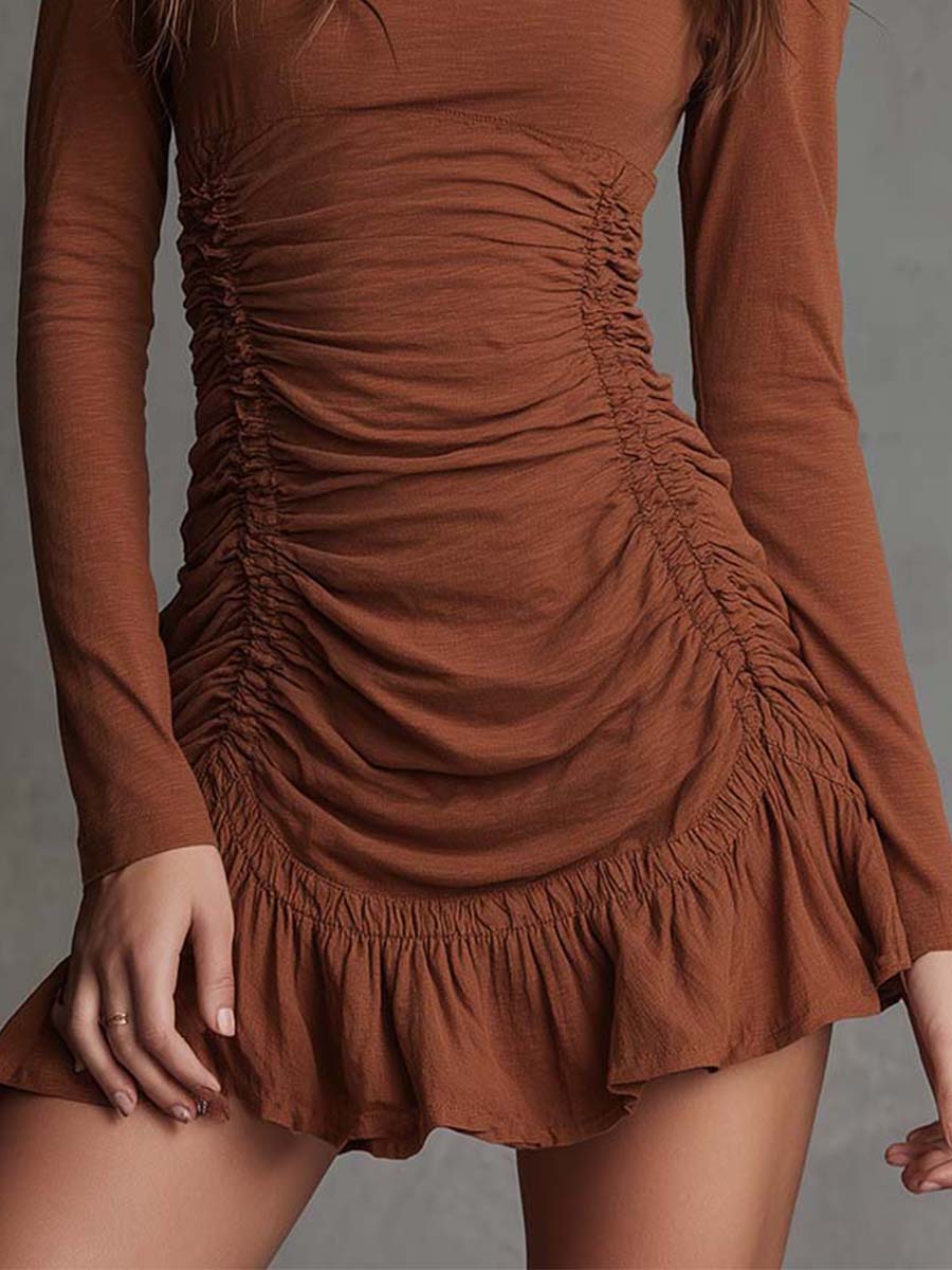 Ruched Long-Sleeve Pure Cotton Mini Dress - Image 3