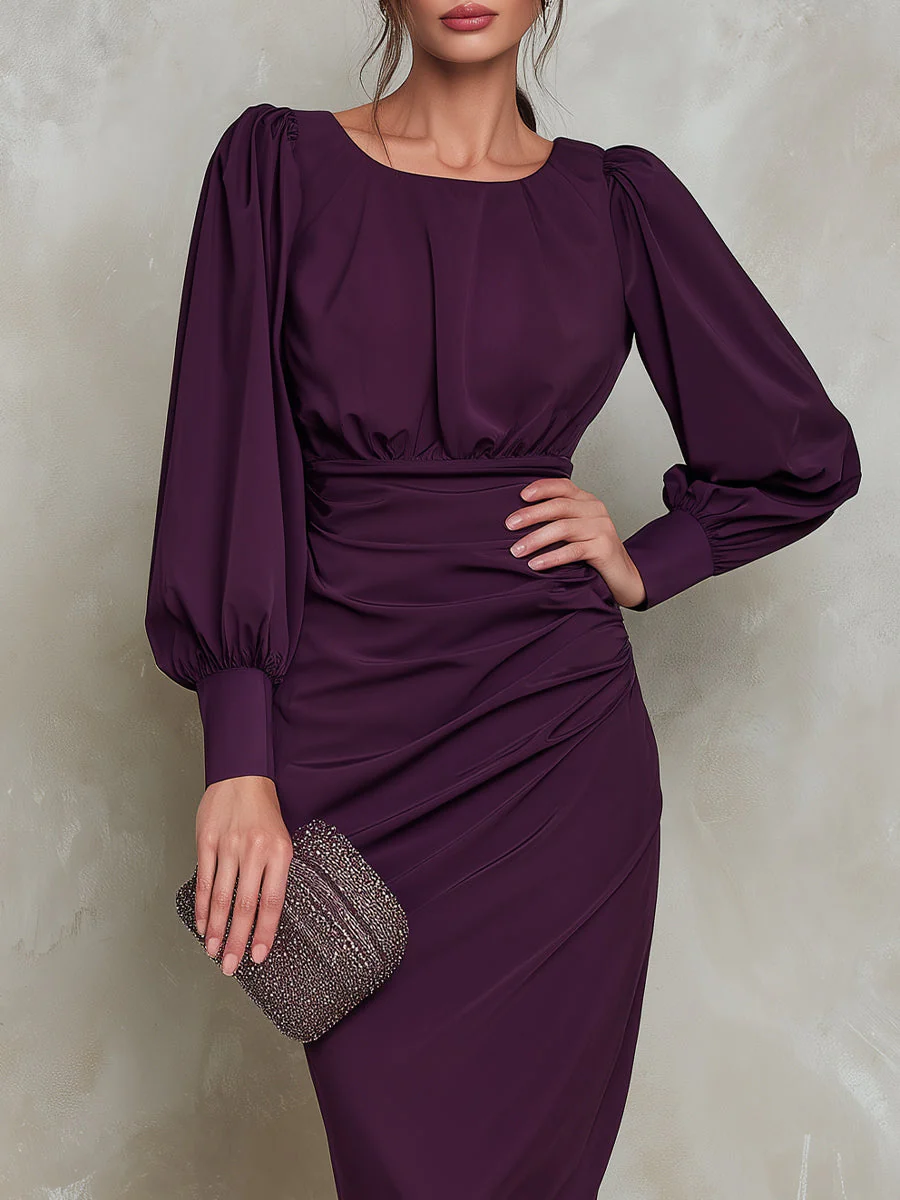 Ruched Waist Puff Sleeve Midi Dress - Image 3