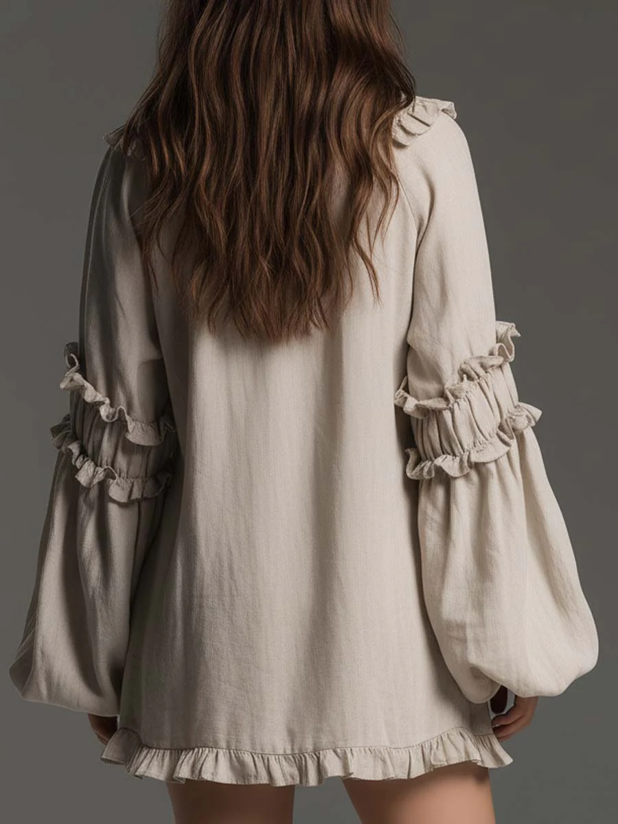 Ruffled Embroidered Boho Mini Dress - Image 4