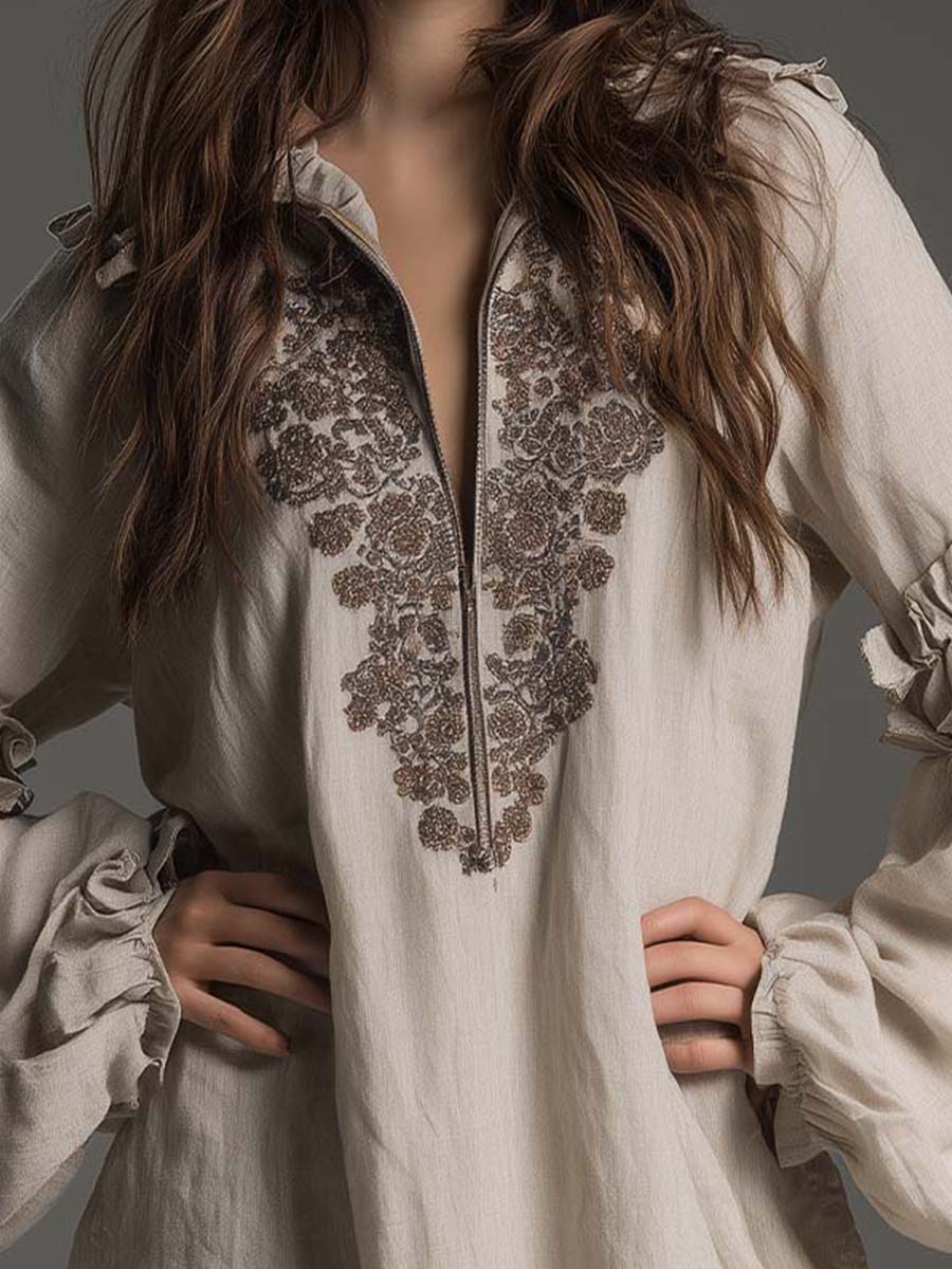Ruffled Embroidered Boho Mini Dress - Image 5