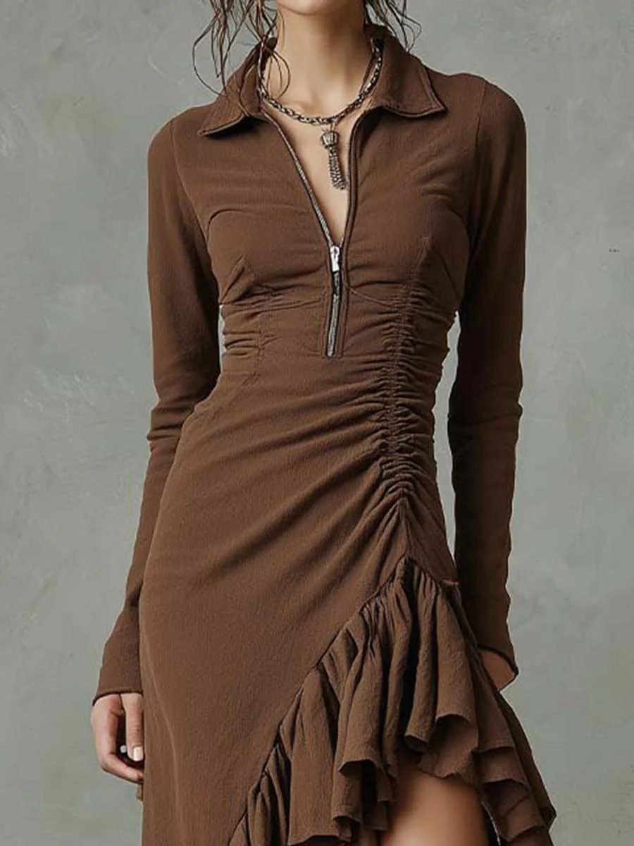 Ruffled High-Low Zip Midi Dress - Image 2