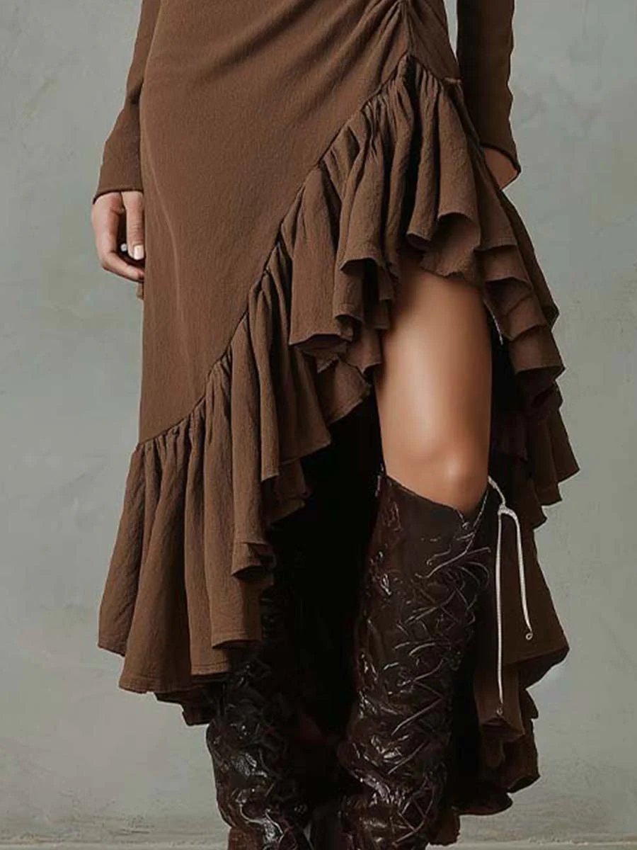 Ruffled High-Low Zip Midi Dress - Image 3