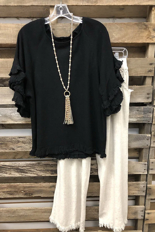 Ruffled Round Neck Cotton T-shirt - Image 3