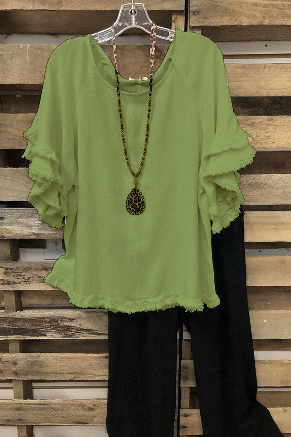Ruffled Round Neck Cotton T-shirt - Image 4