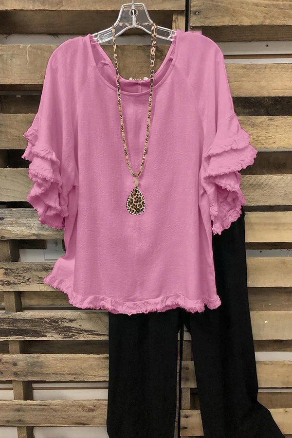 Ruffled Round Neck Cotton T-shirt - Image 5