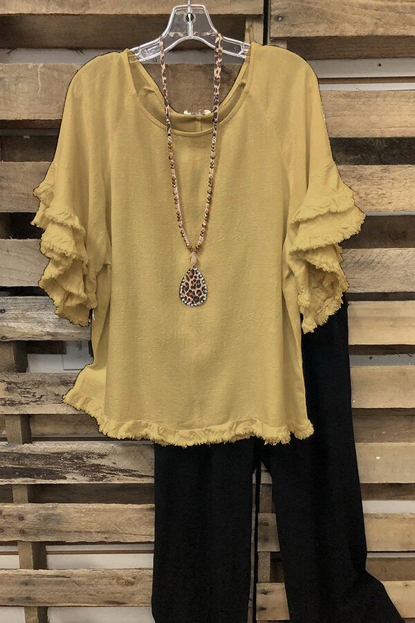 Ruffled Round Neck Cotton T-shirt - Image 6
