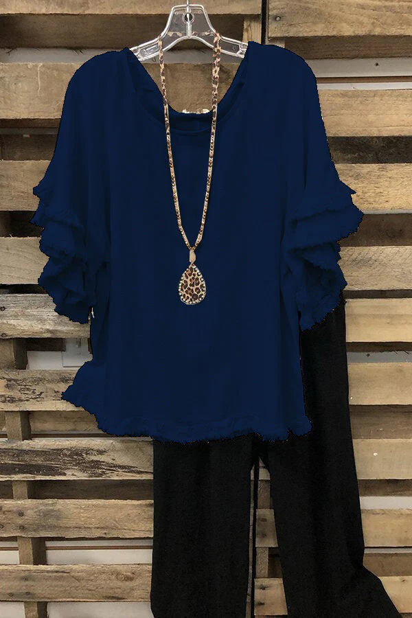 Ruffled Round Neck Cotton T-shirt - Image 7