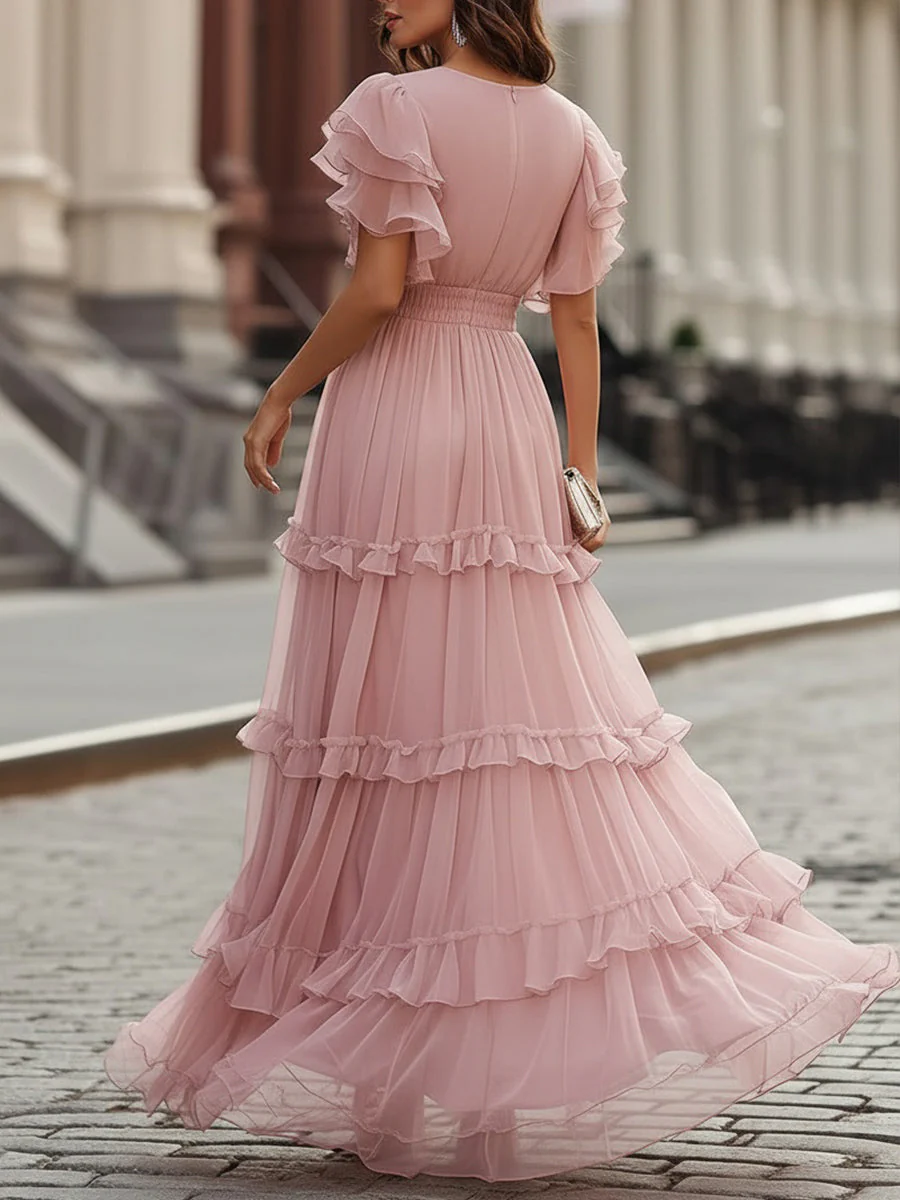 Ruffled V-Neck Tiered Maxi Dress - Image 3