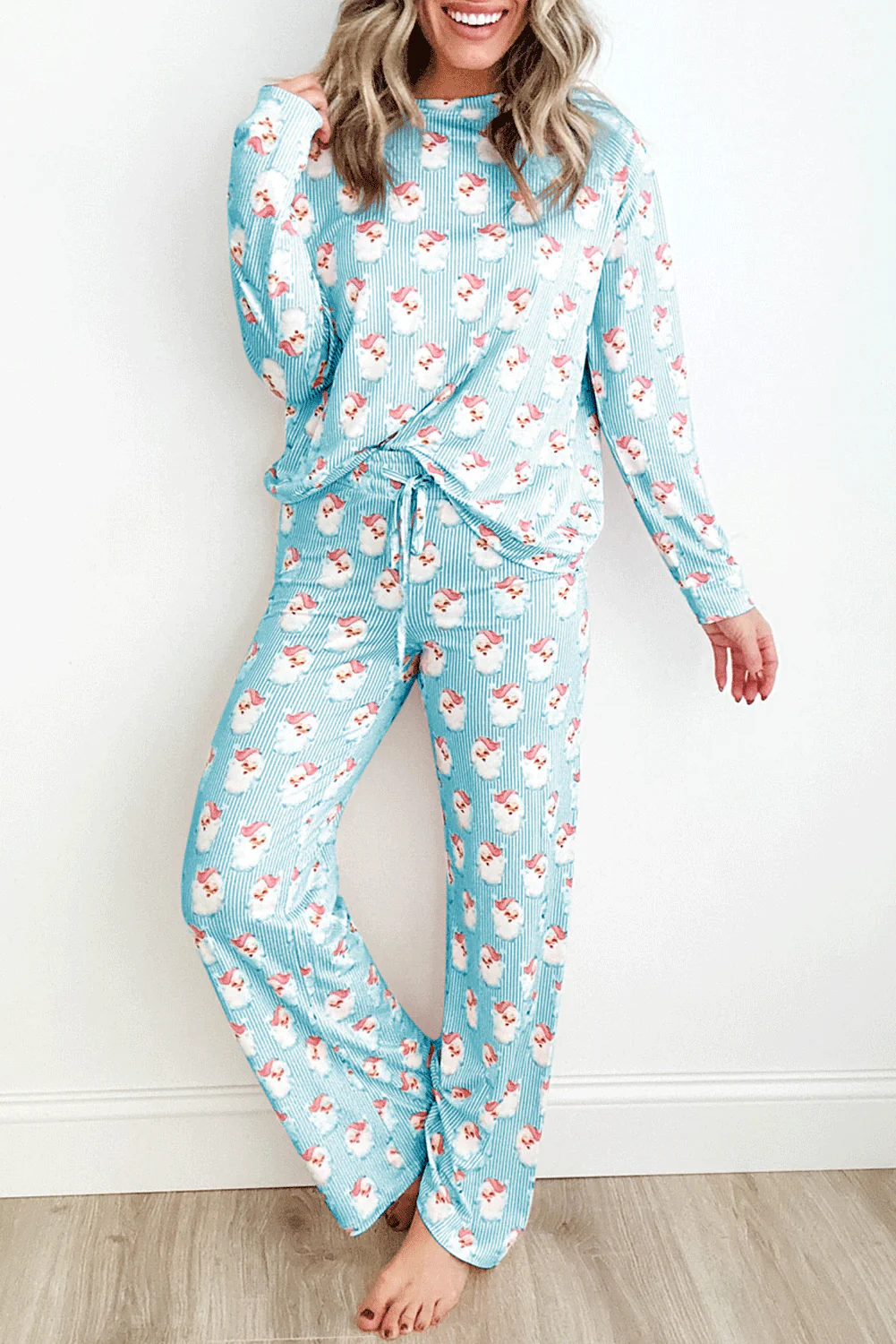 Santa Print Long Sleeve Top and Pants Lounge Set - Image 20
