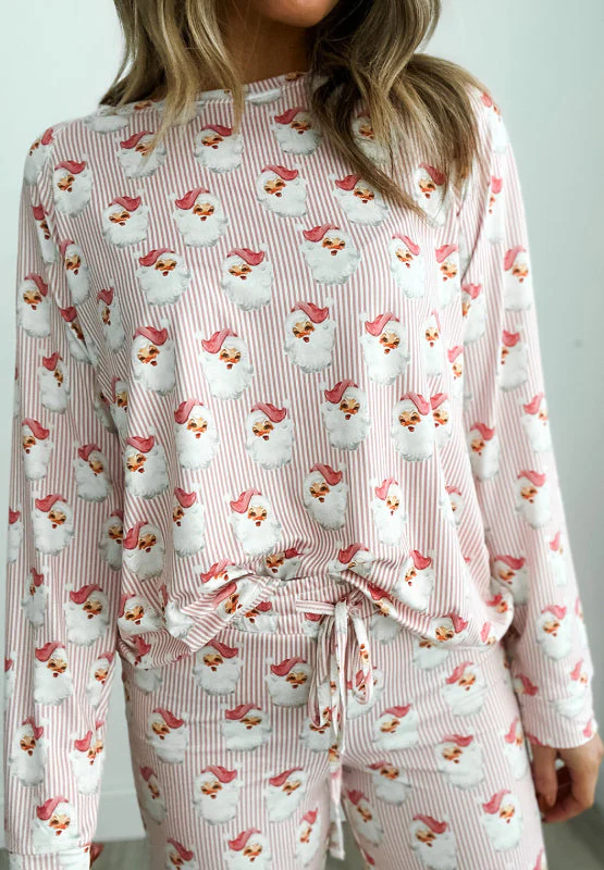 Santa Print Long Sleeve Top and Pants Lounge Set - Image 5