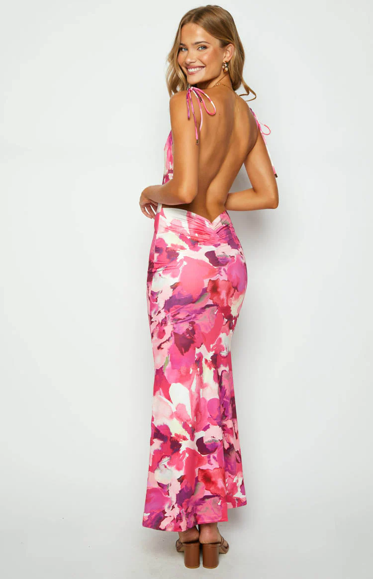 Selena Pink Print Maxi Dress - Image 5