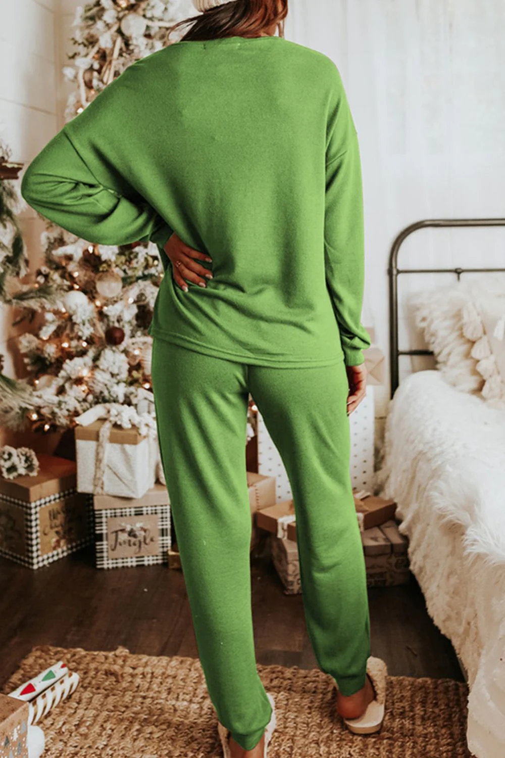 Sequin Socks Round Neck Long Sleeve Top and Pants Lounge Set - Image 2