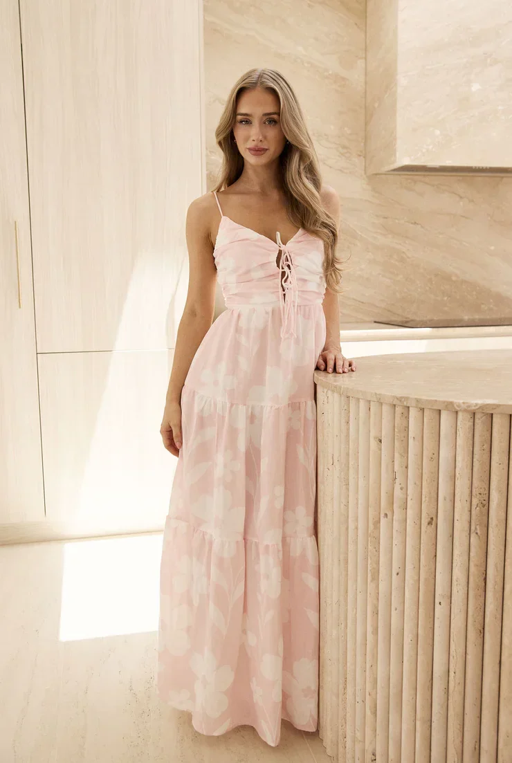 Sexy Sling Deep V Strap Printed Maxi Dress