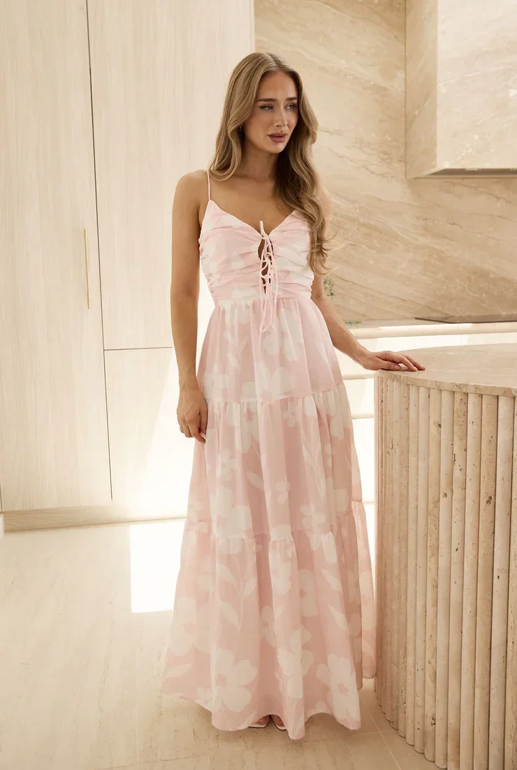 Sexy Sling Deep V Strap Printed Maxi Dress - Image 2
