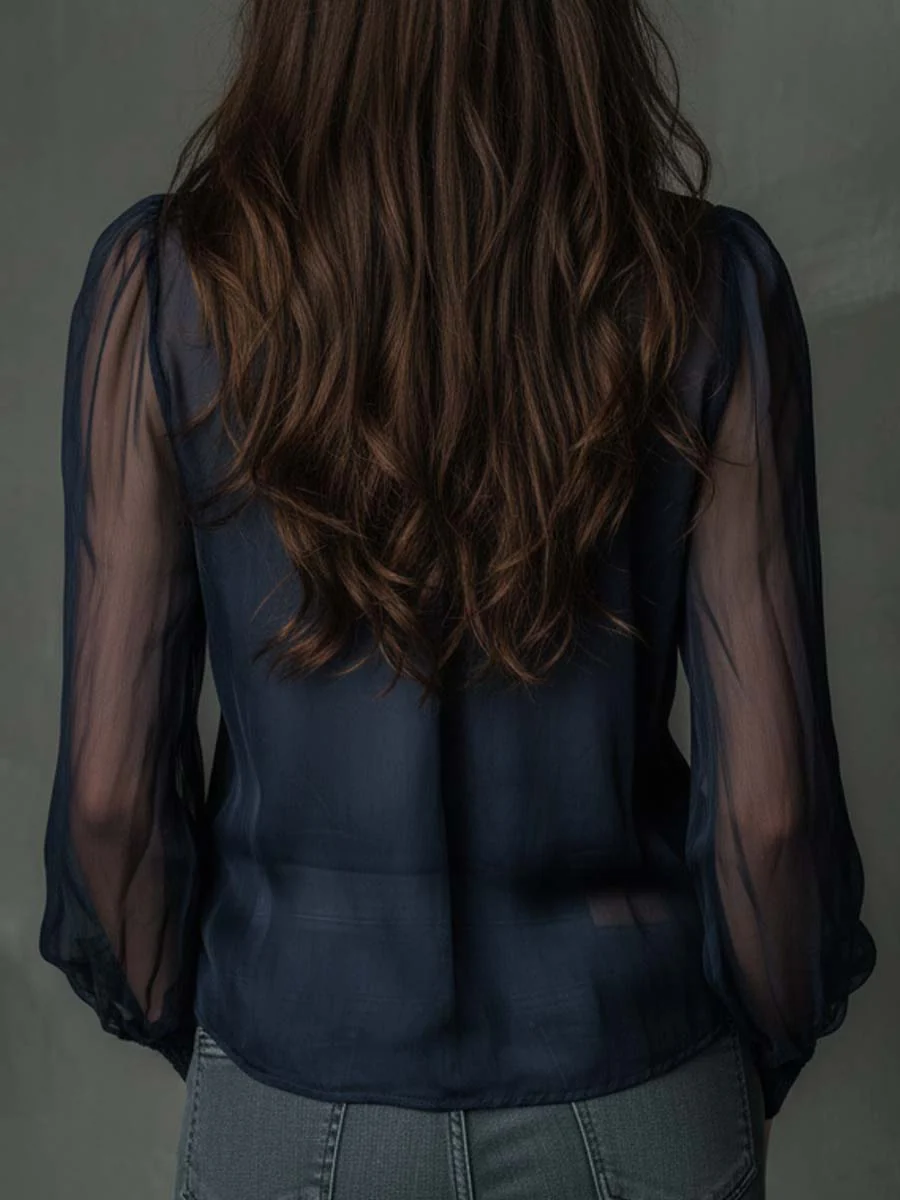 Sheer Chiffon Zip-Front Blouse - Image 3