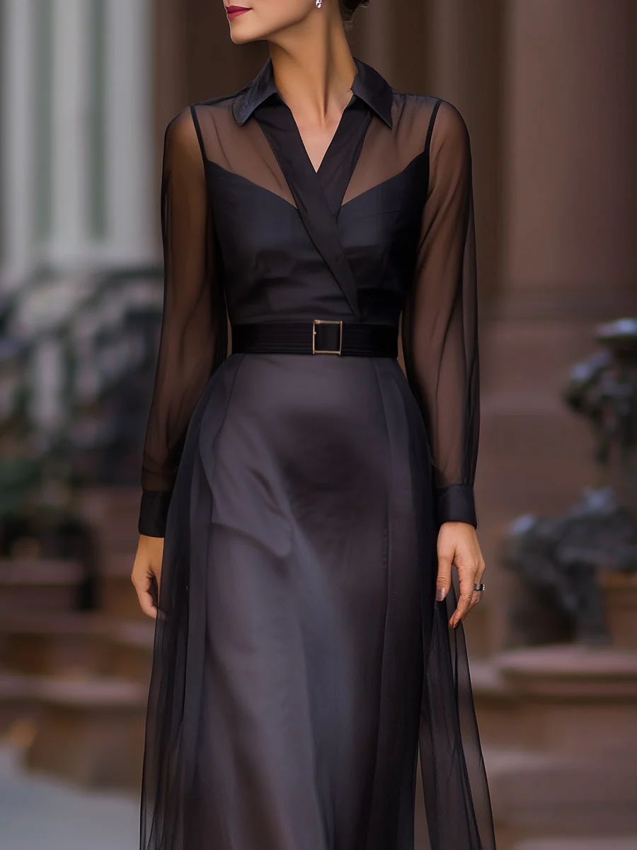 Sheer Mesh Overlay Maxi Shirt Dress - Image 2