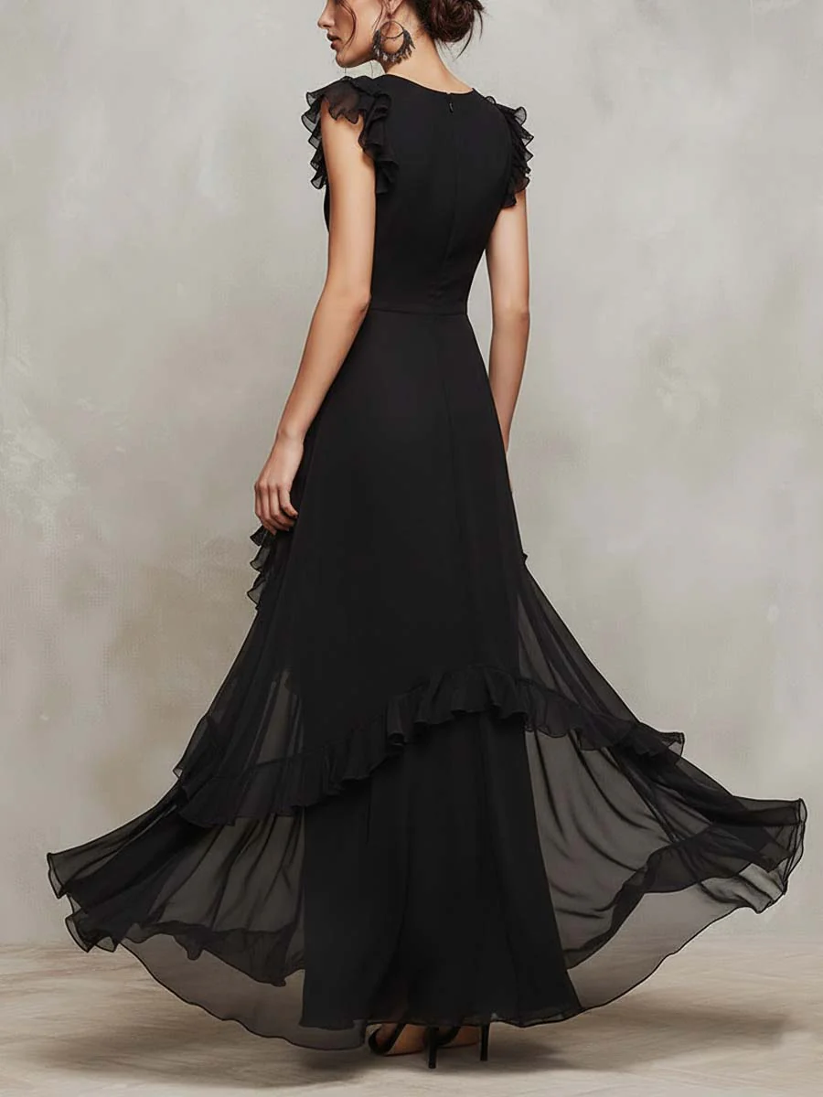 Sheer Ruffle-Trim Asymmetric Maxi Dress - Image 3