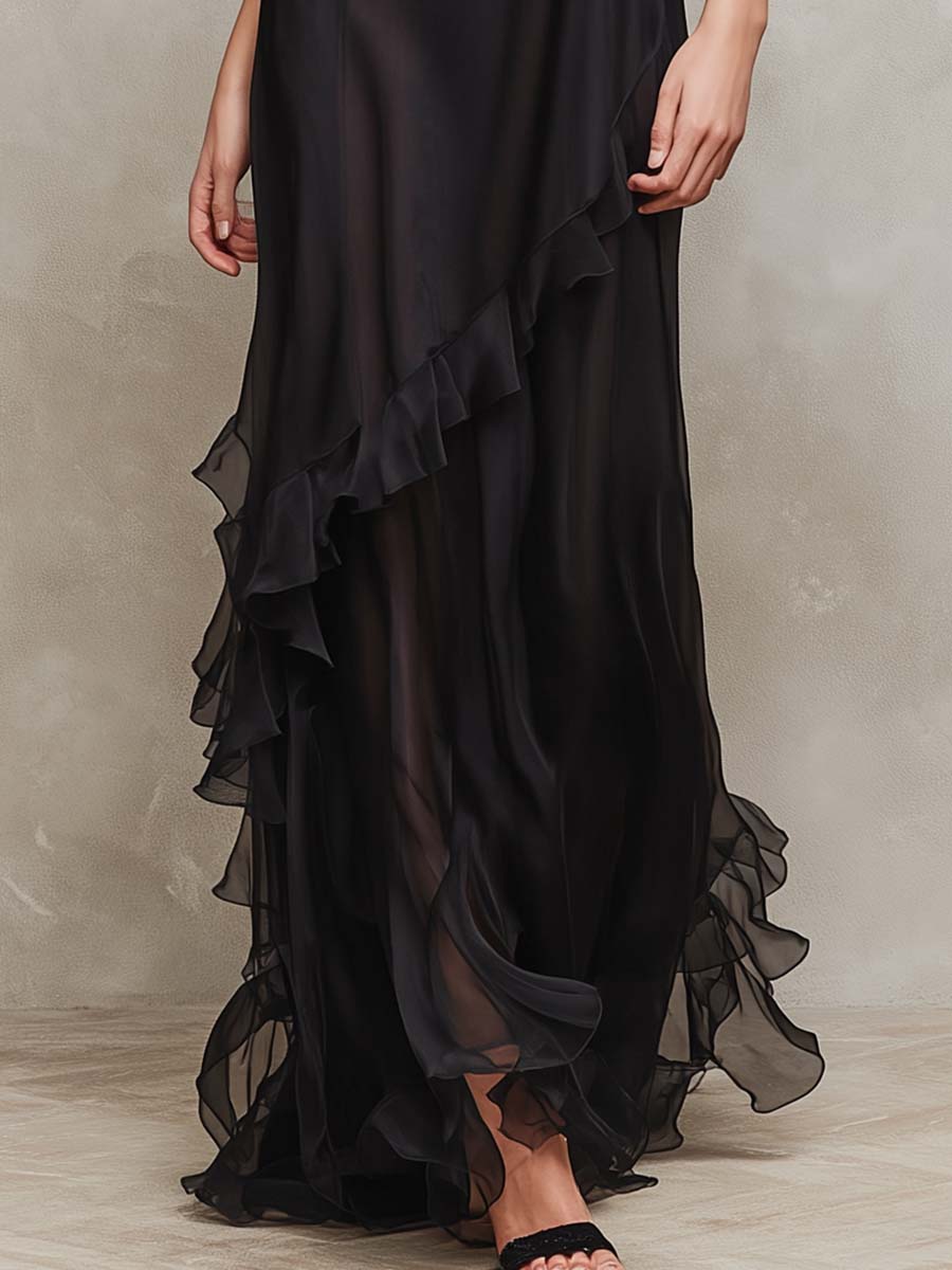 Sheer Ruffle-Trim Asymmetric Maxi Dress - Image 6