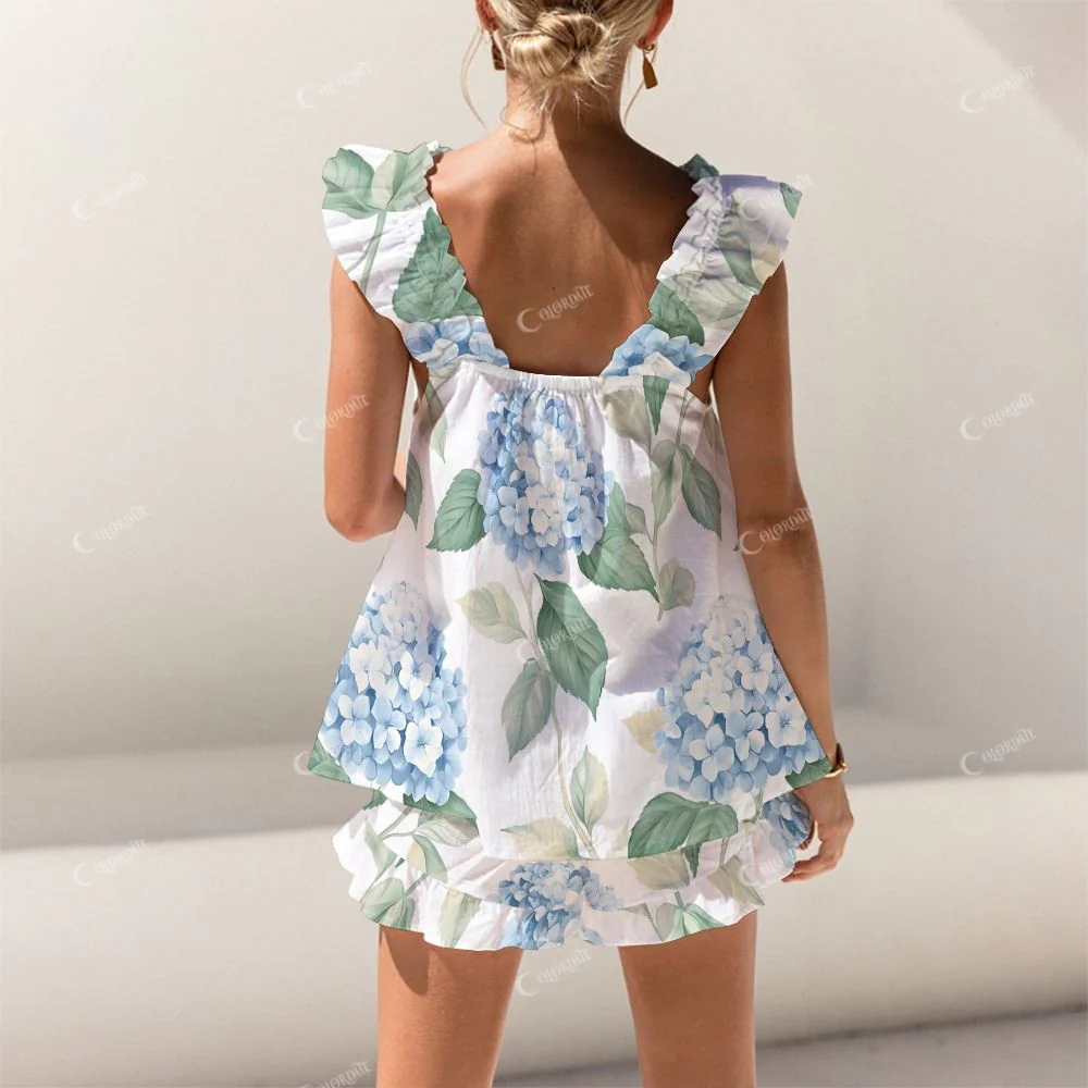 Short Tank Blue Hydrangeas Top Shorts Pajama Set - Image 2