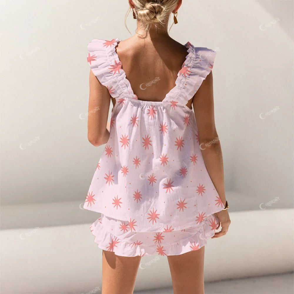 Short Tank Pink Fashion Stars Top Shorts Pajama Set - Image 2