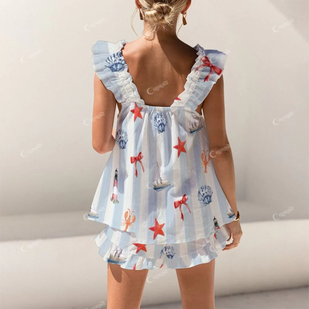 Short Tank Top Shorts Blue Stripe Bow Five-Pointed Star Crayfish Pajama Set - Image 2