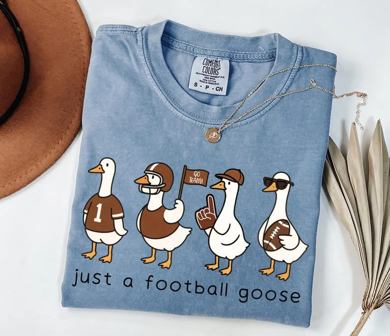 Silly Goose Football Washed Cotton Crew Neck T-Shirt - Image 3