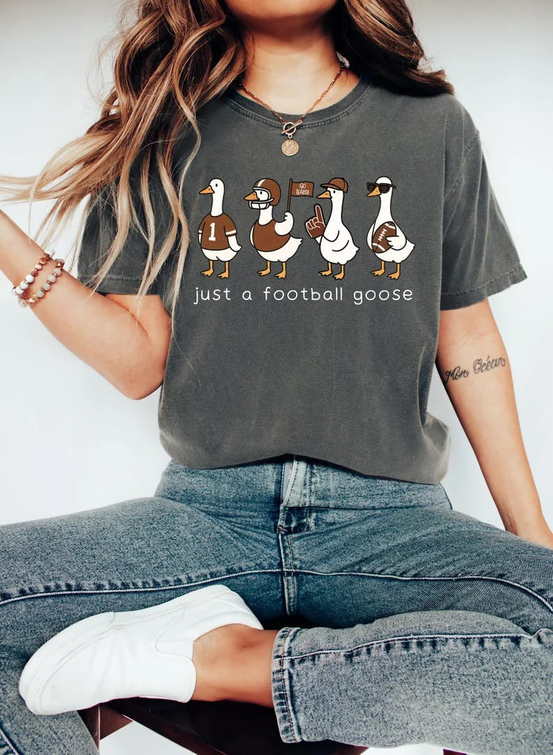 Silly Goose Football Washed Cotton Crew Neck T-Shirt - Image 4