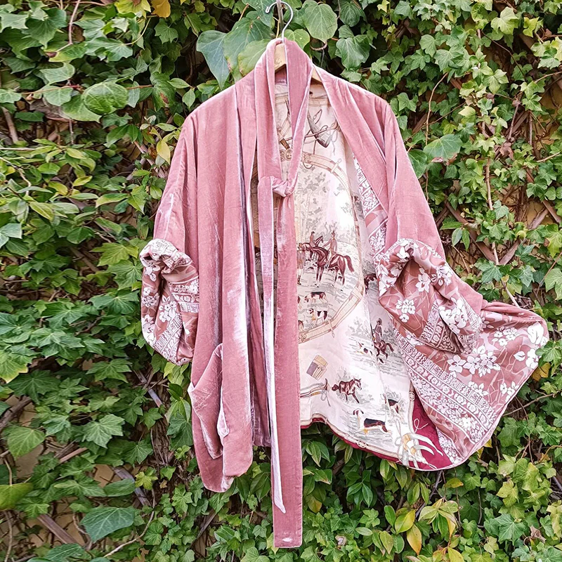 Simple Lined Vintage Urban Print Crop Kimono Duster - Image 2