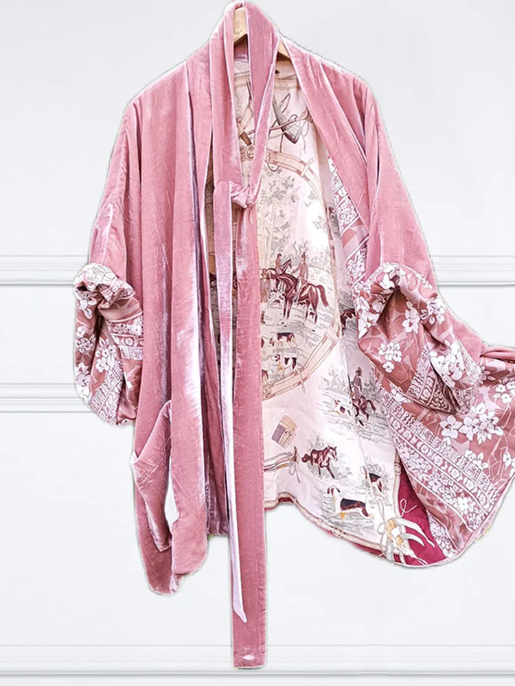 Simple Lined Vintage Urban Print Crop Kimono Duster - Image 3