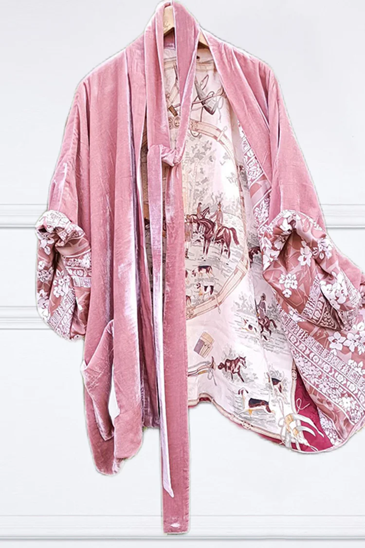 Simple Lined Vintage Urban Print Crop Kimono Duster - Image 4