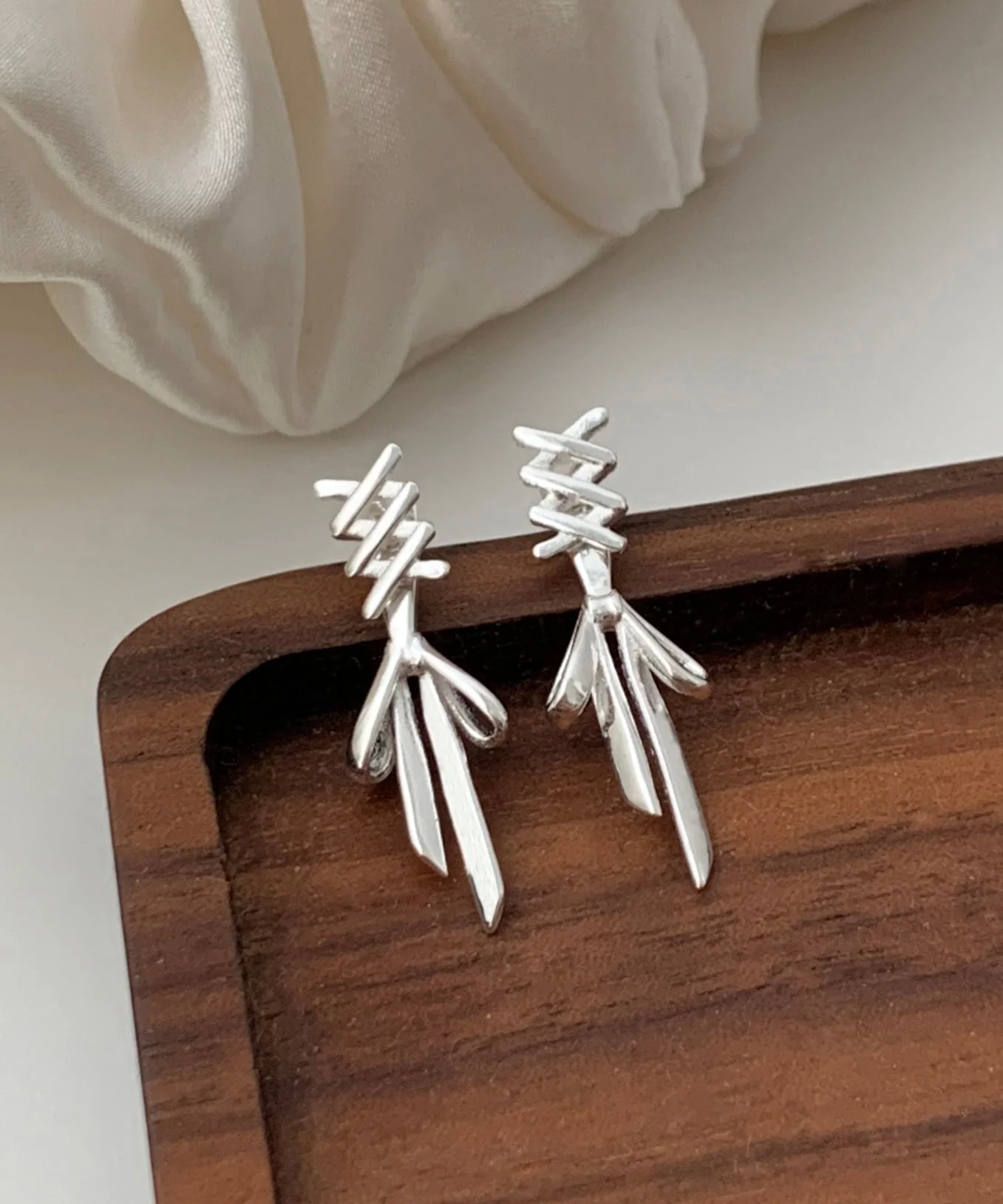 Simple Silk Sterling Silver Bow Stud Earrings - Image 5