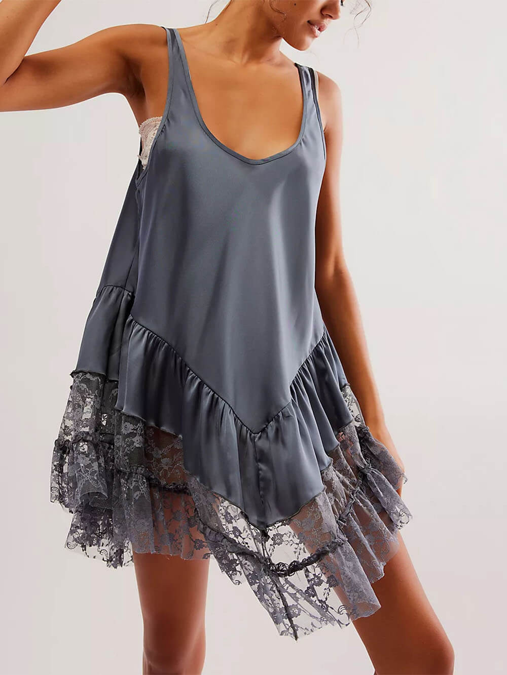 Sleeveless Lace Panel Mini Dress - Image 8