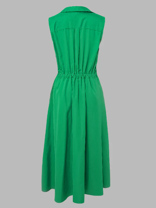 Sleeveless Solid Color Lapel Midi Dresses - Image 7