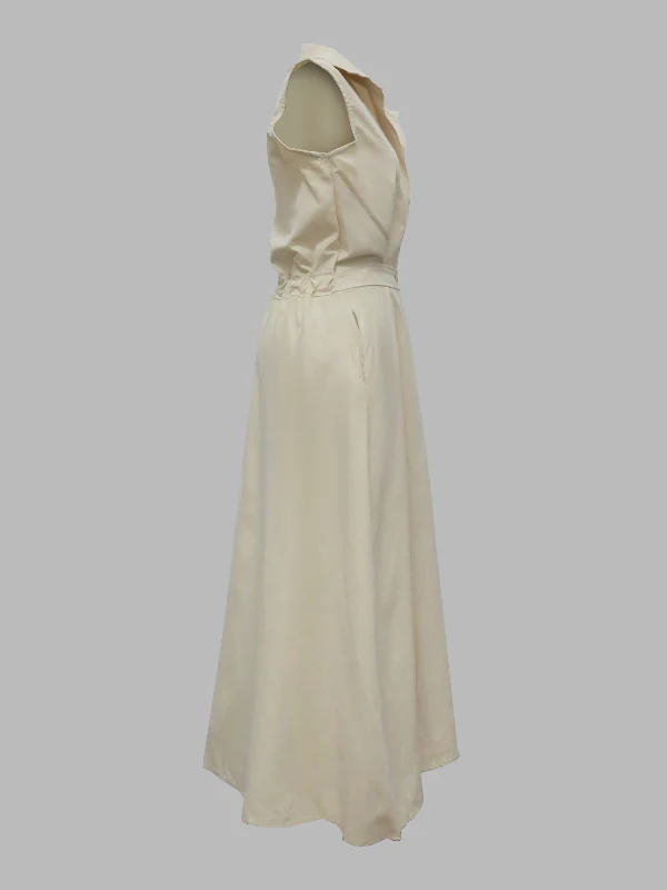Sleeveless Solid Color Lapel Midi Dresses - Image 9