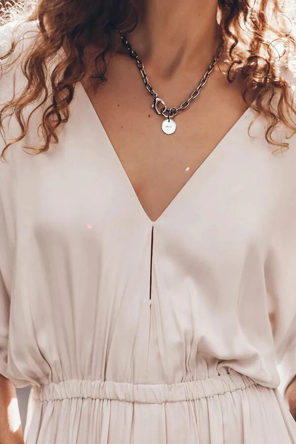 Soft and Elegant Kimono Sleeve Stretchy Waist Pocketed Slit Maxi Dress - Image 8