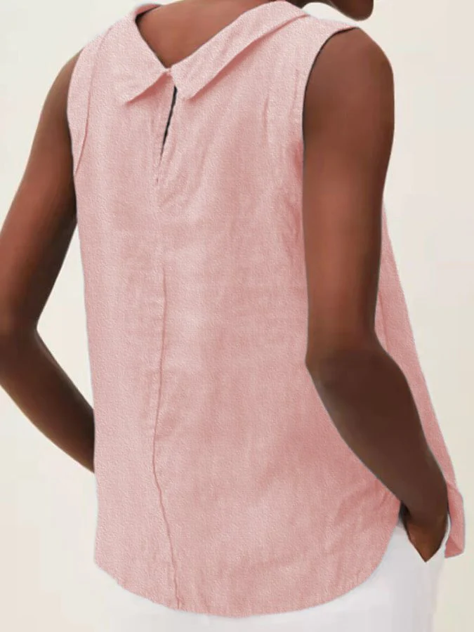Solid Color Cotton And Linen T-Shirt - Image 10