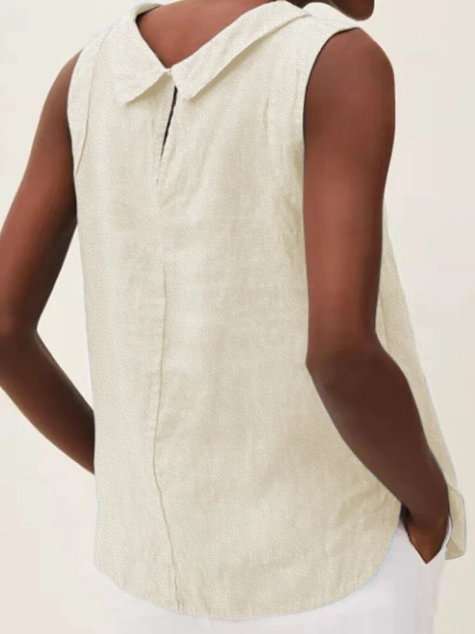 Solid Color Cotton And Linen T-Shirt - Image 11